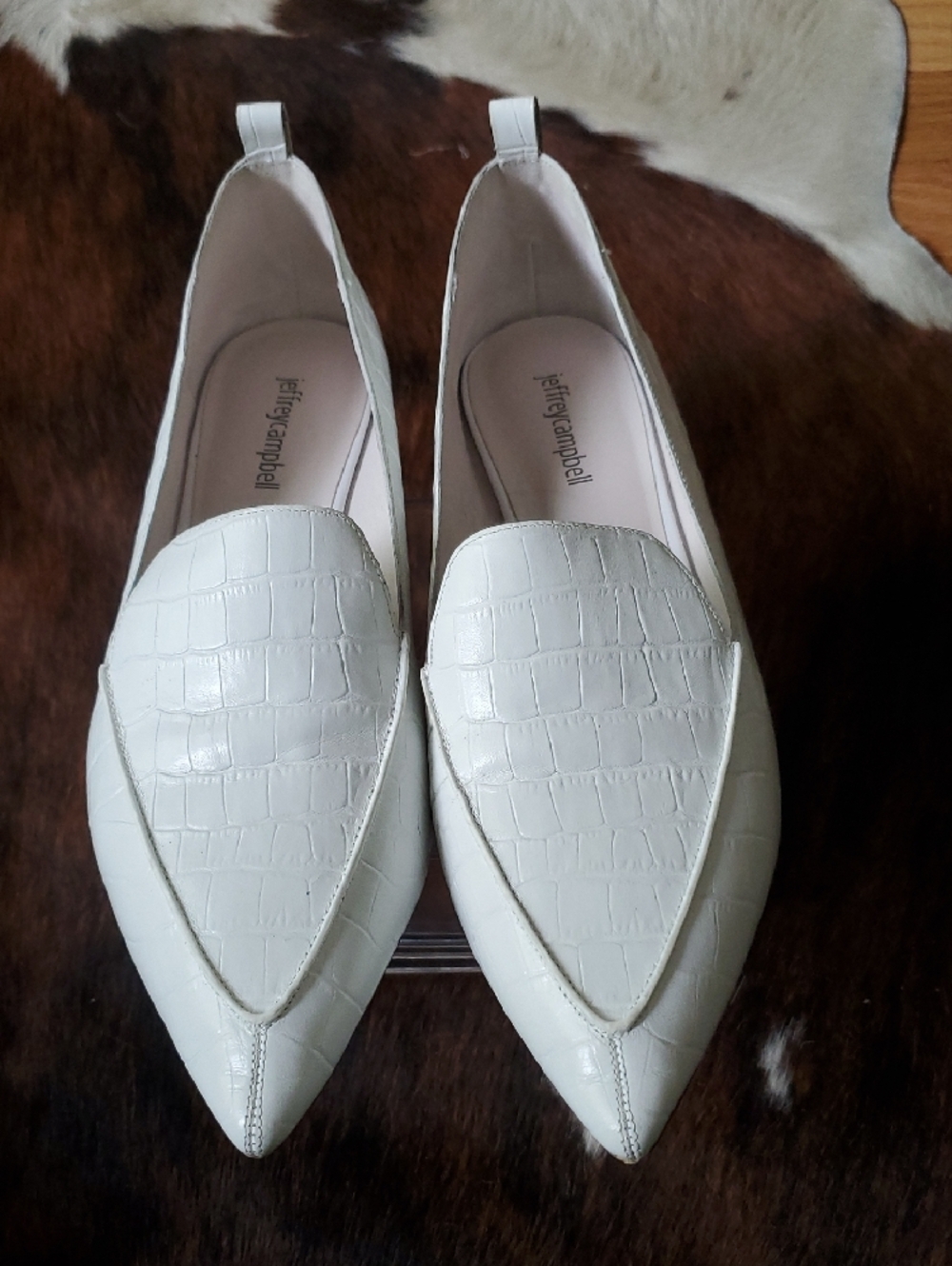 Jeffrey Campbell White Croc-Embossed Pointed Loafers - Picture 5 of 5